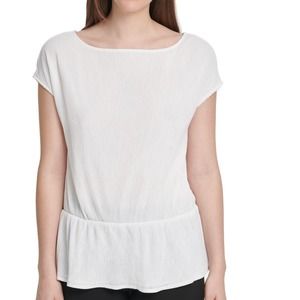 DKNY Women's Blouse White Ivory Size Small S Peplum Boat Neck Textured